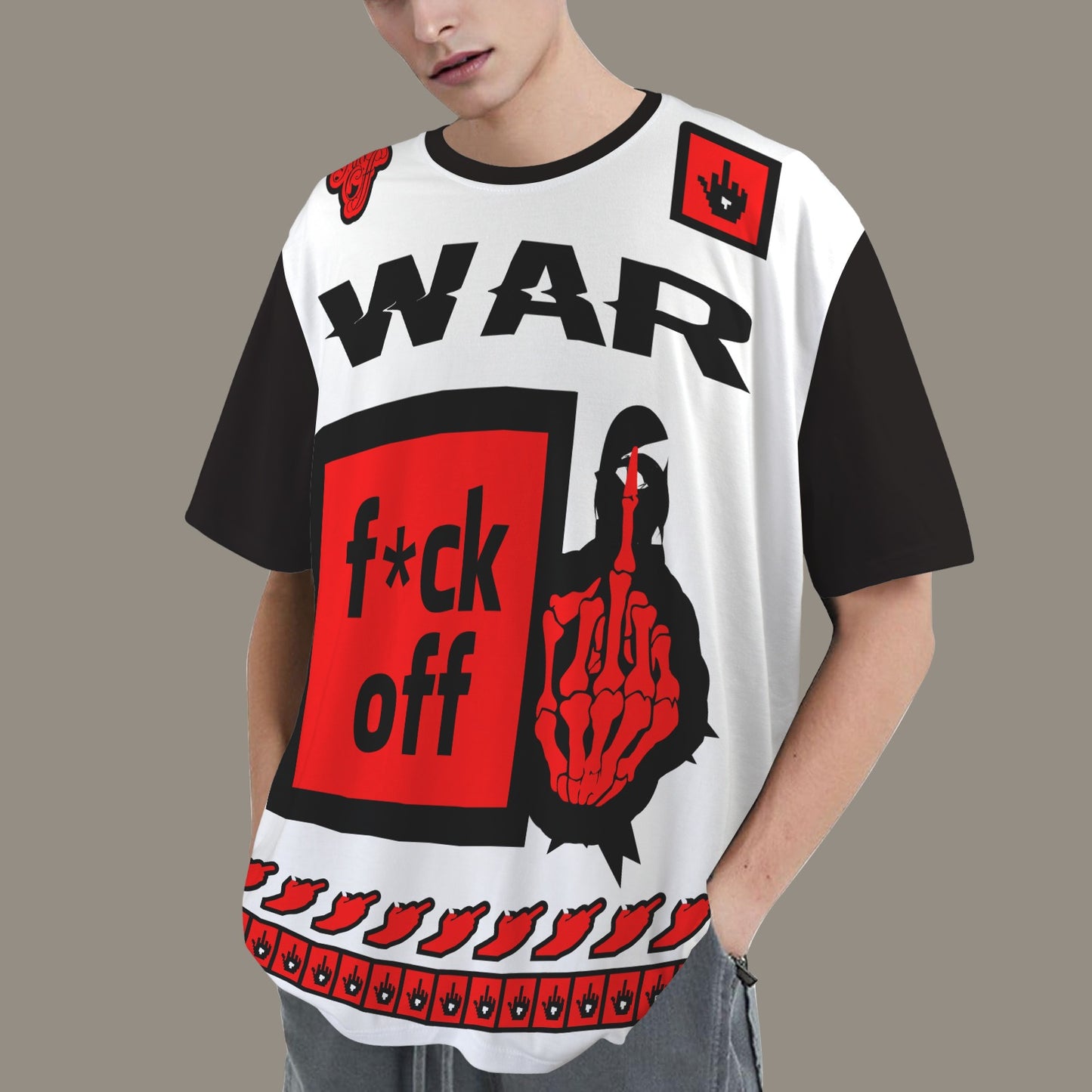 FUCK OFF WAR DISTRESSED T-SHIRT BLACK WHITE