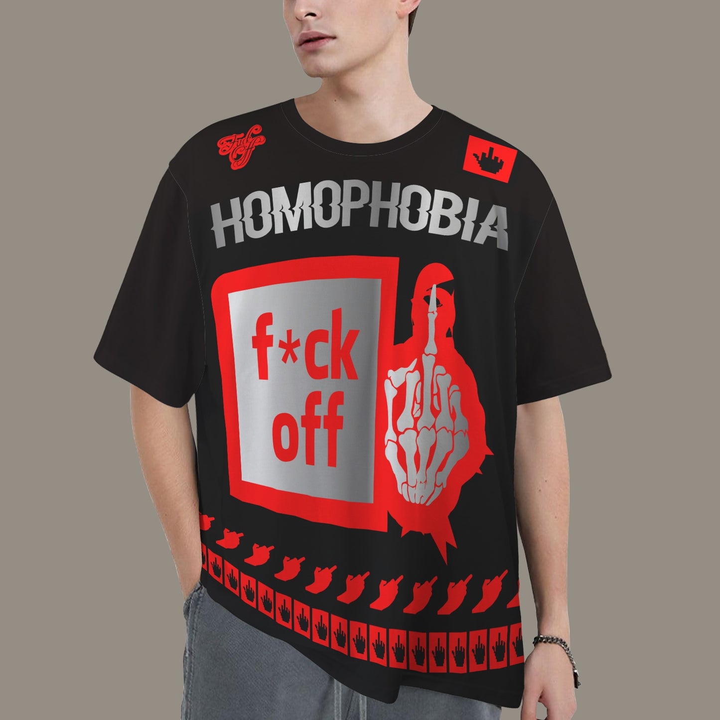 FUCK OFF HOMOPHOBIA DISTRESSED T-SHIRT BLACK