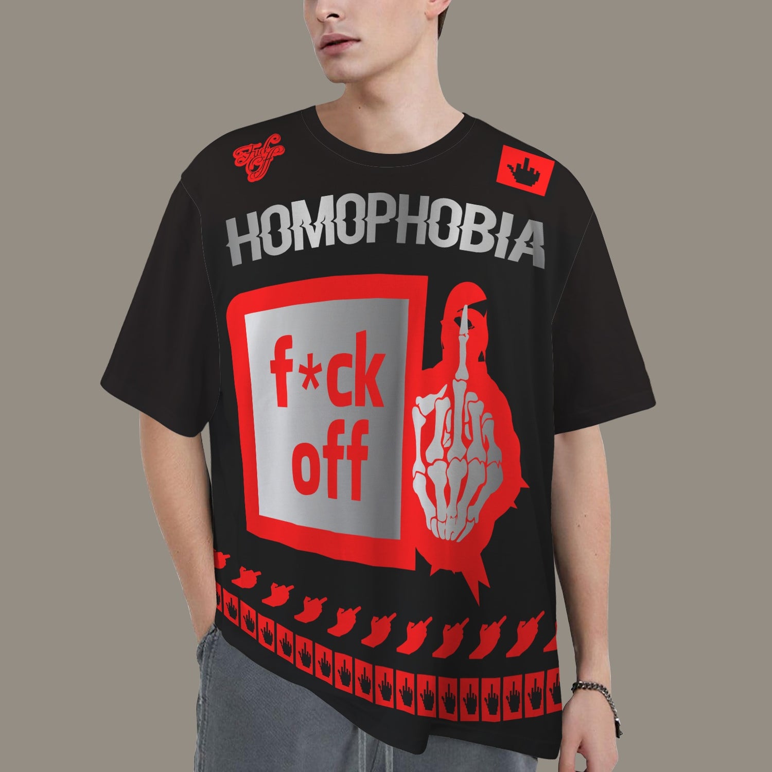 FUCK OFF HOMOPHOBIA DISTRESSED T-SHIRT BLACK