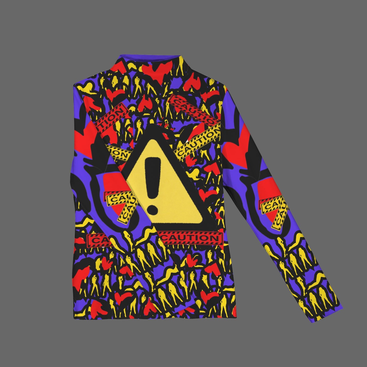 CAUTION Long Sleeve Turtleneck Shirt Blue Black Hearts Mosquitoes