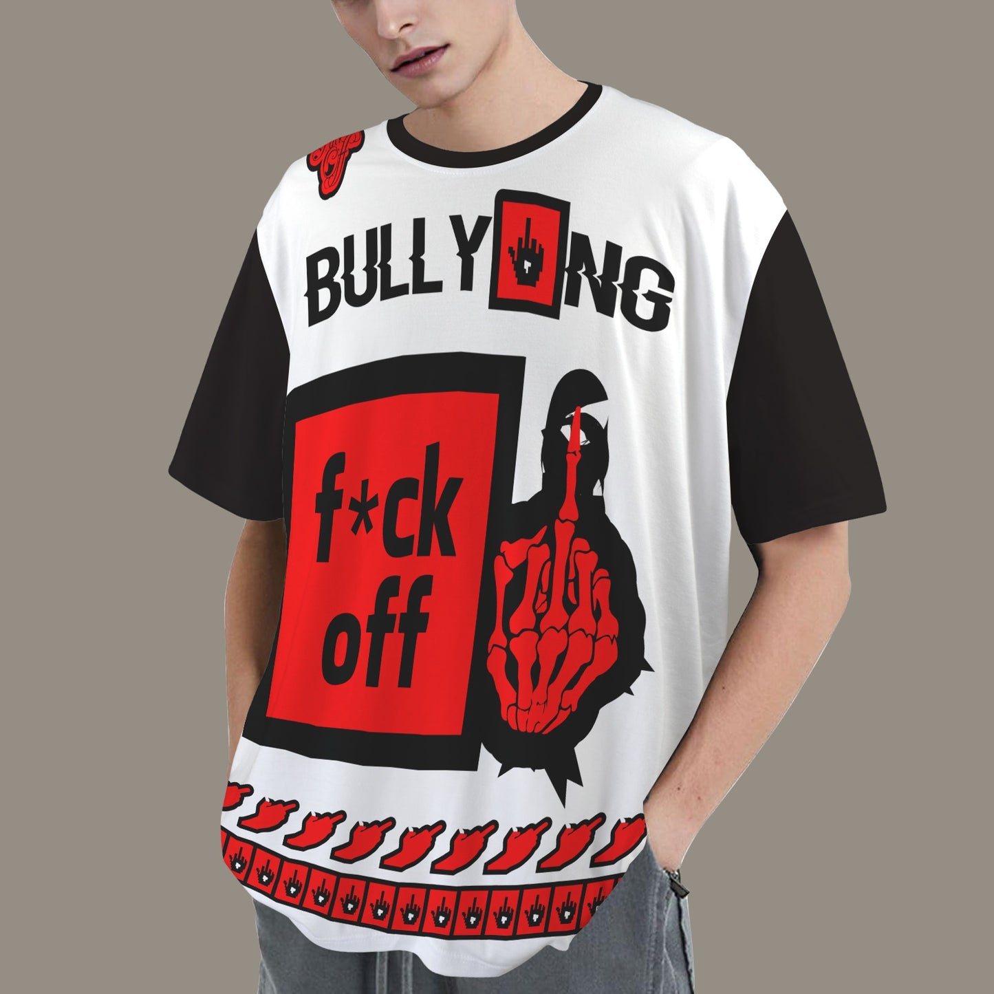 FUCK OFF BULLYING DISTRESSED T-SHIRT BLACK WHITE