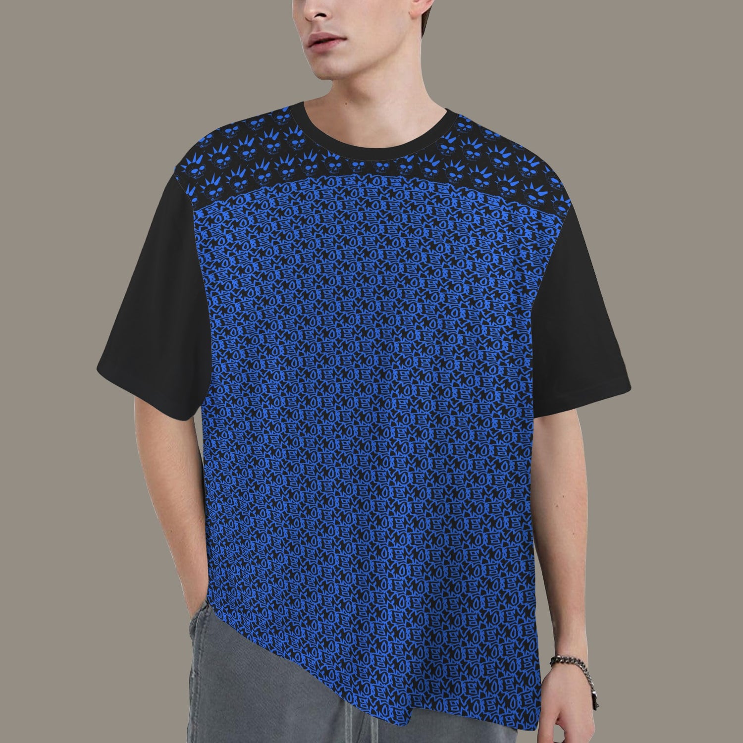 EMO SKULLS BLUE BLACK T-SHIRT