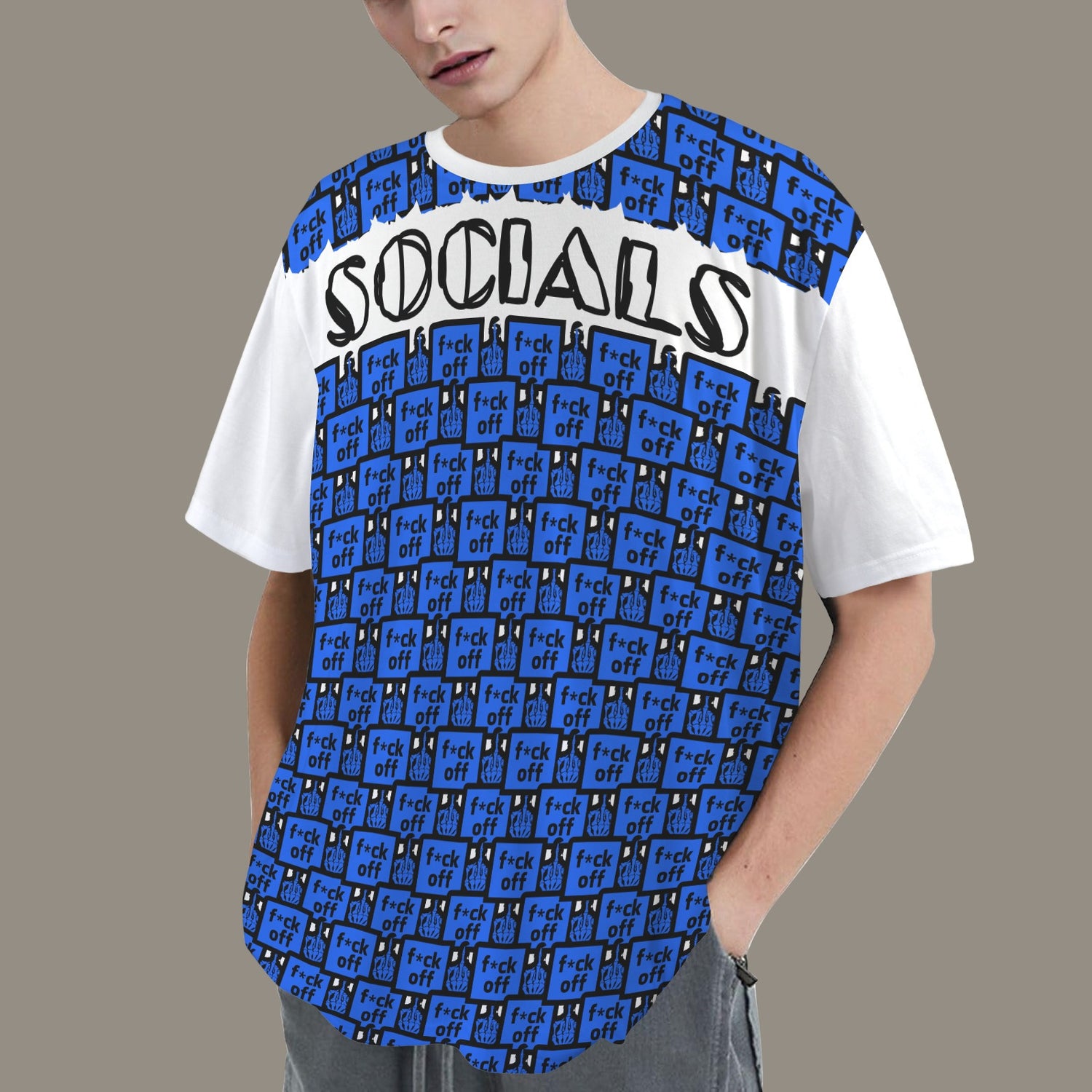 FUCK OFF SOCIALS BLUE WHITE T-SHIRT
