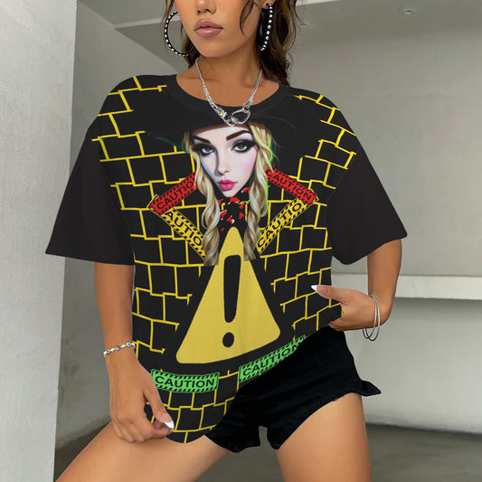 RANSIE CARTOON CAUTION T-SHIRT - YELLOW BLACK WALL