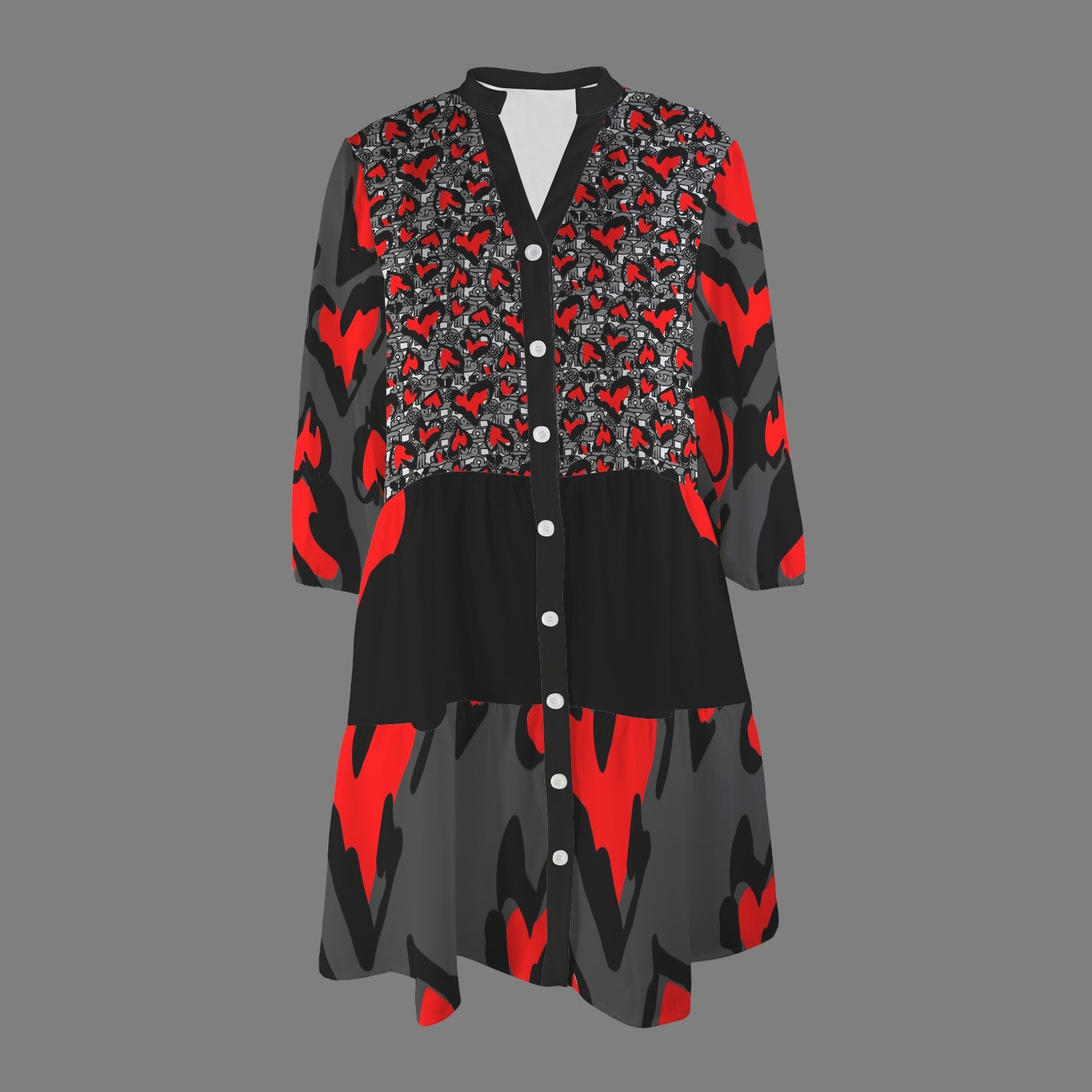 Hidden Name Hearts Grey Mix Black Dress