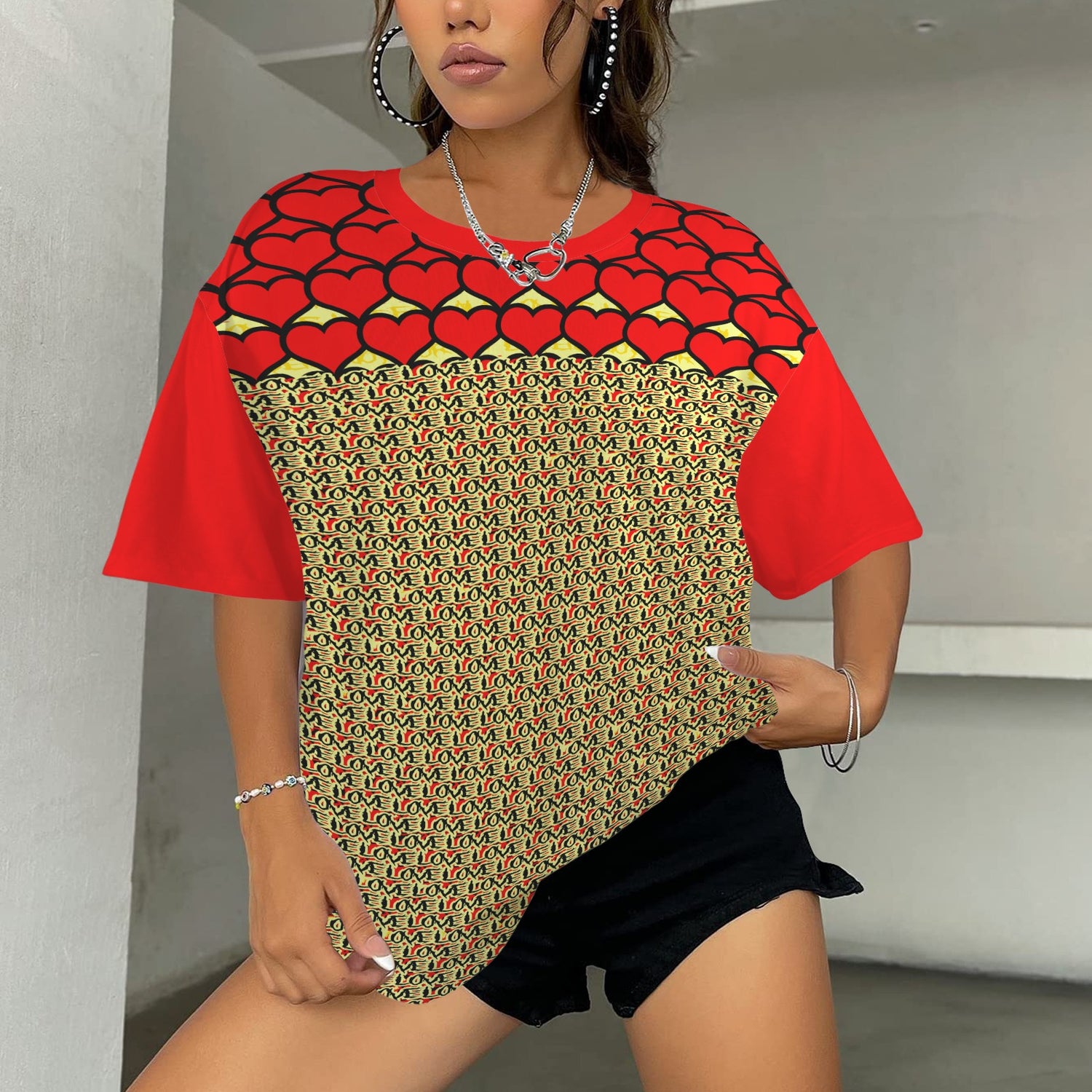 LOVE HEARTS RED YELLOW T-SHIRT