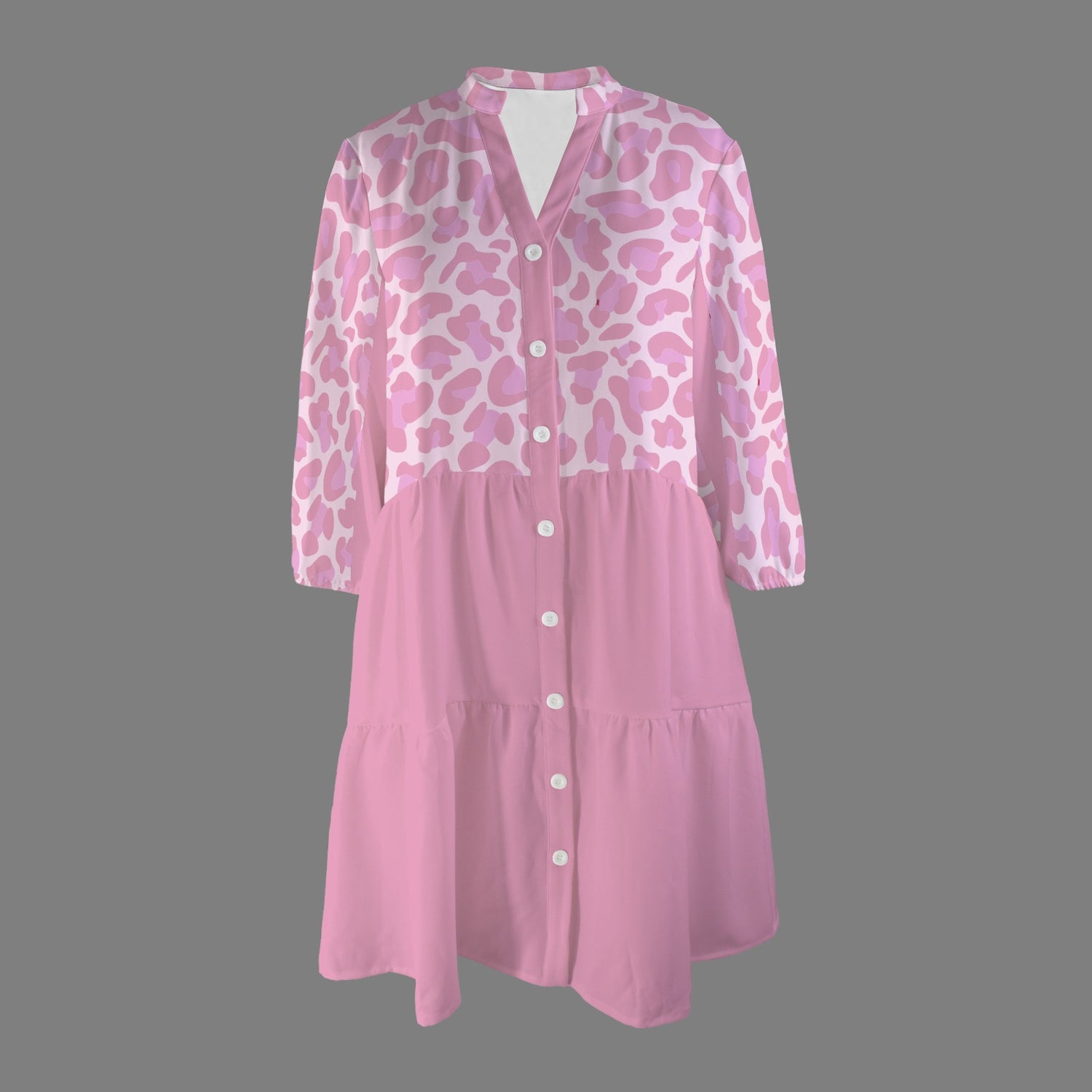Pink Neutral Pink Leopard Front Button Dress