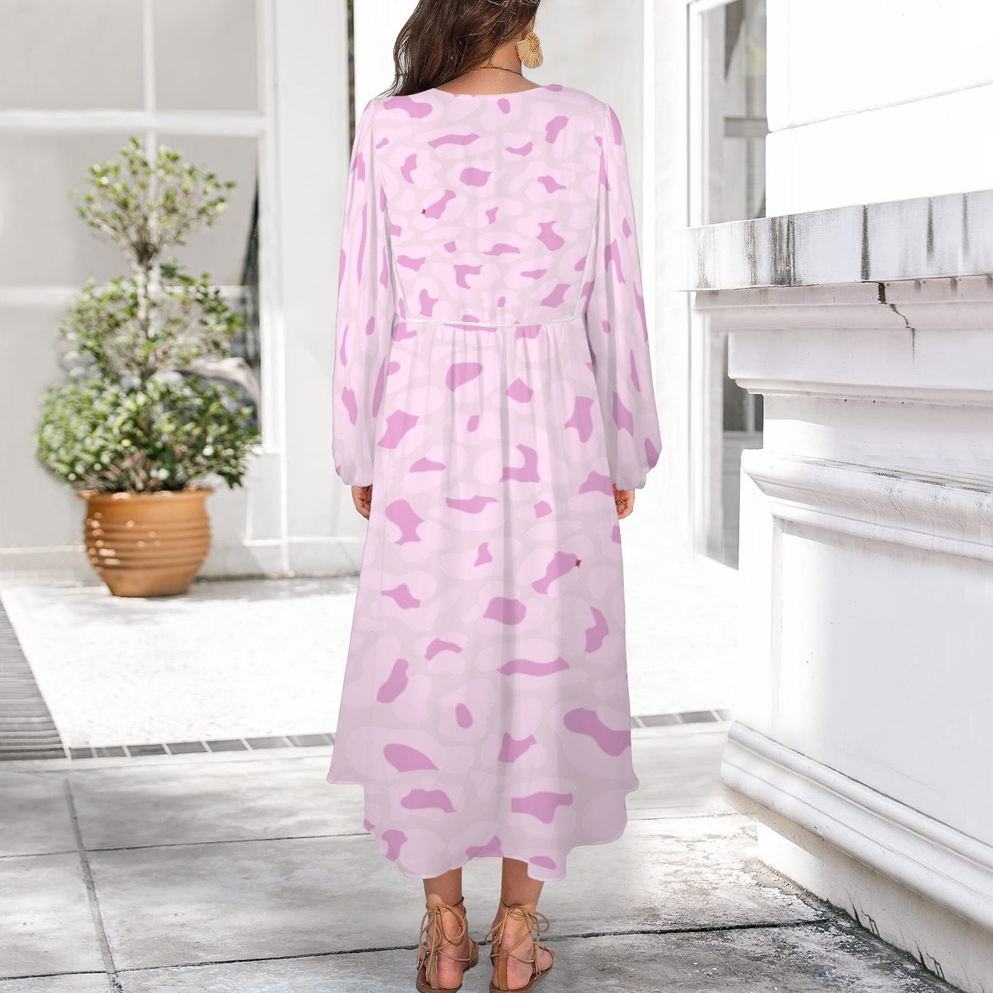 Light Pink Pink Leopard Long Dress