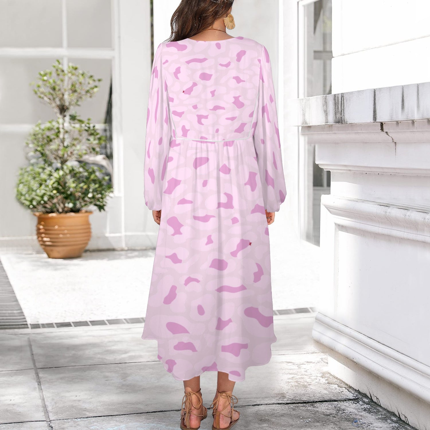 Light Pink Pink Leopard Long Dress