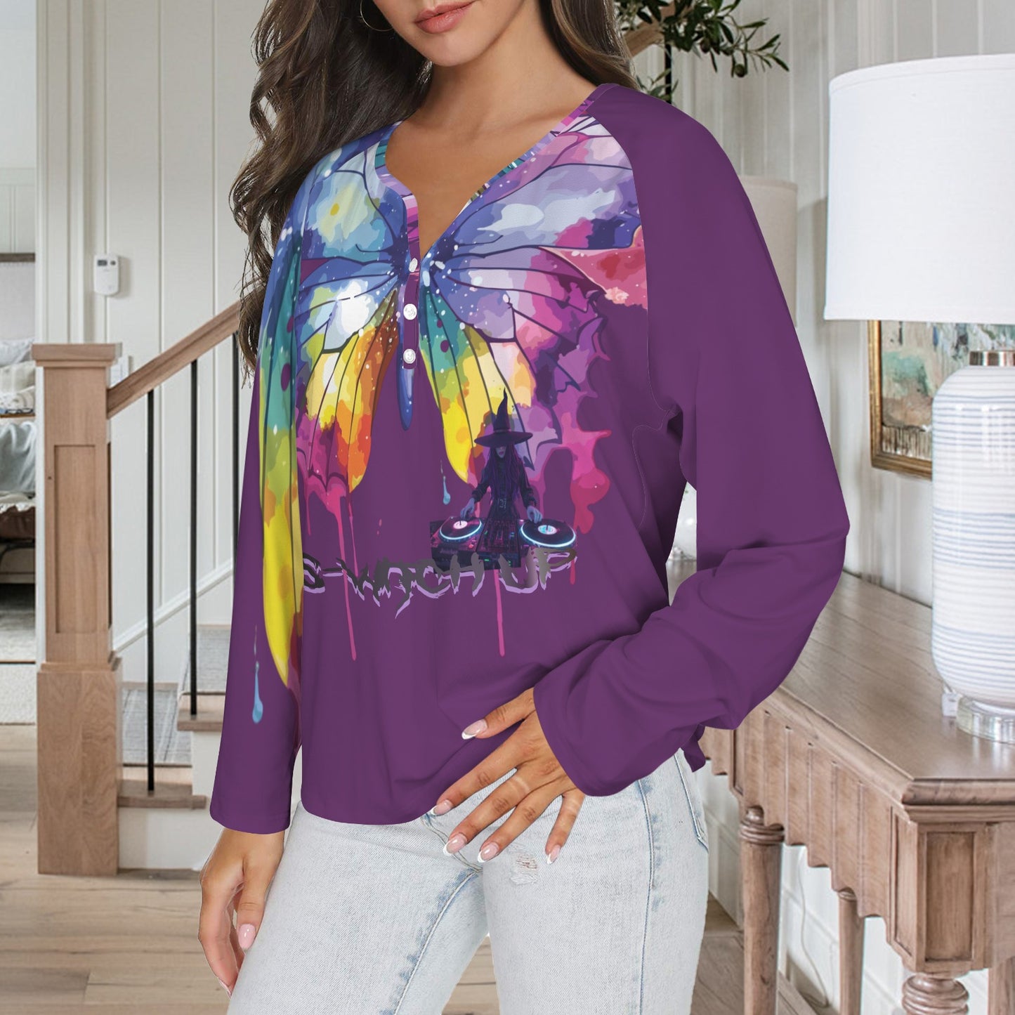 LINFA Little Hearts Long Sleeve Shirt Button Black