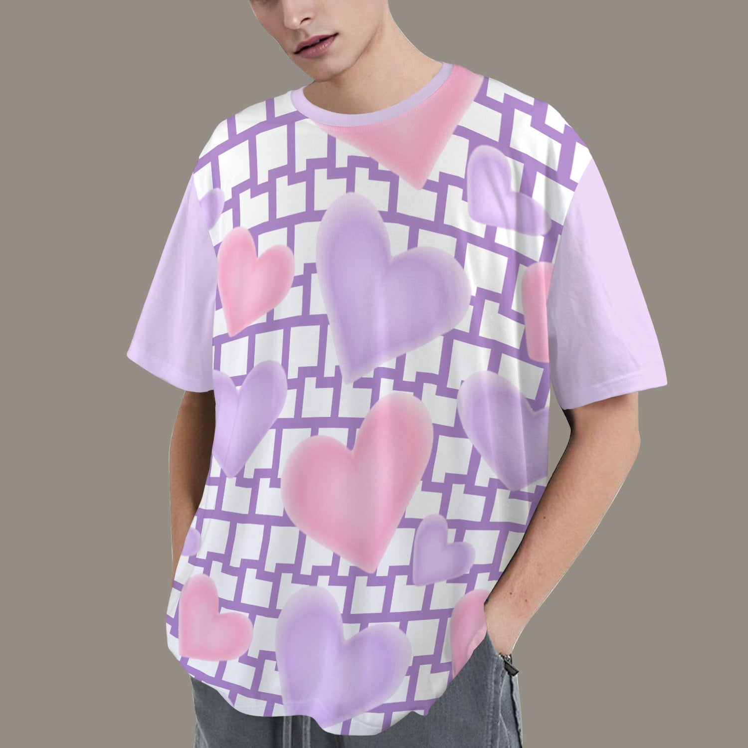 SE SON ROSE T-SHIRT -WHITE/LILAC WALL & HEARTS - SOLID LILAC BACK