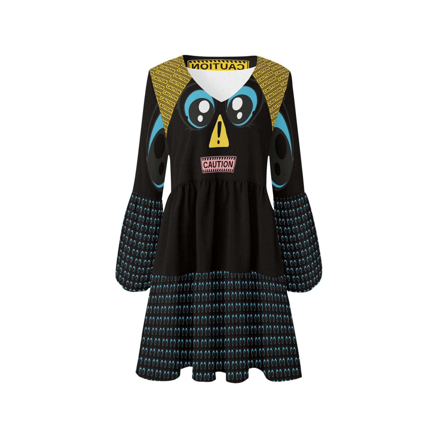 CAUTION Blue Eyes Boho Dress Black