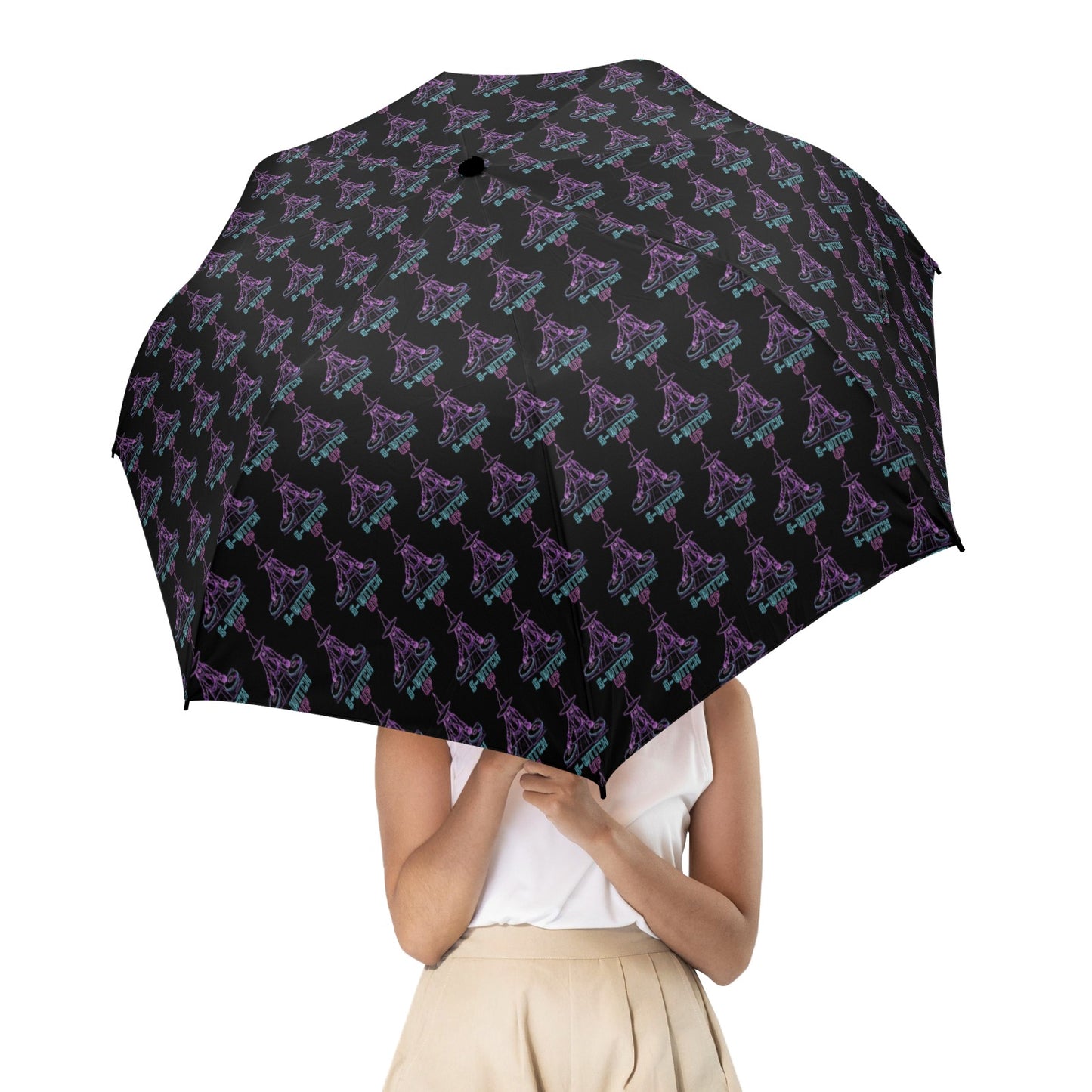 S-WITCH UP Neon Logo Semi Automatic Folding Umbrella Black