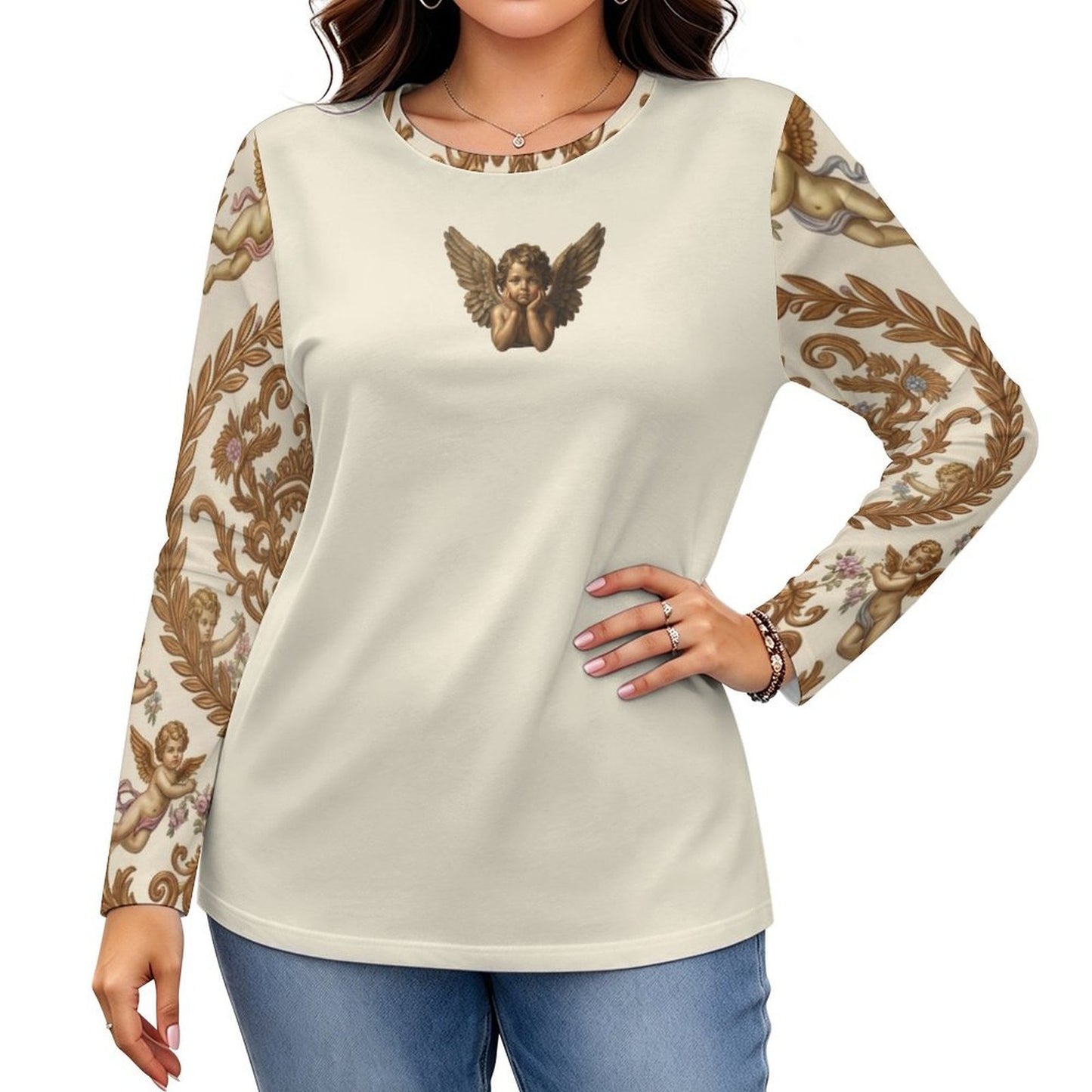 Custom Women's Round neck long sleeved T-shirt