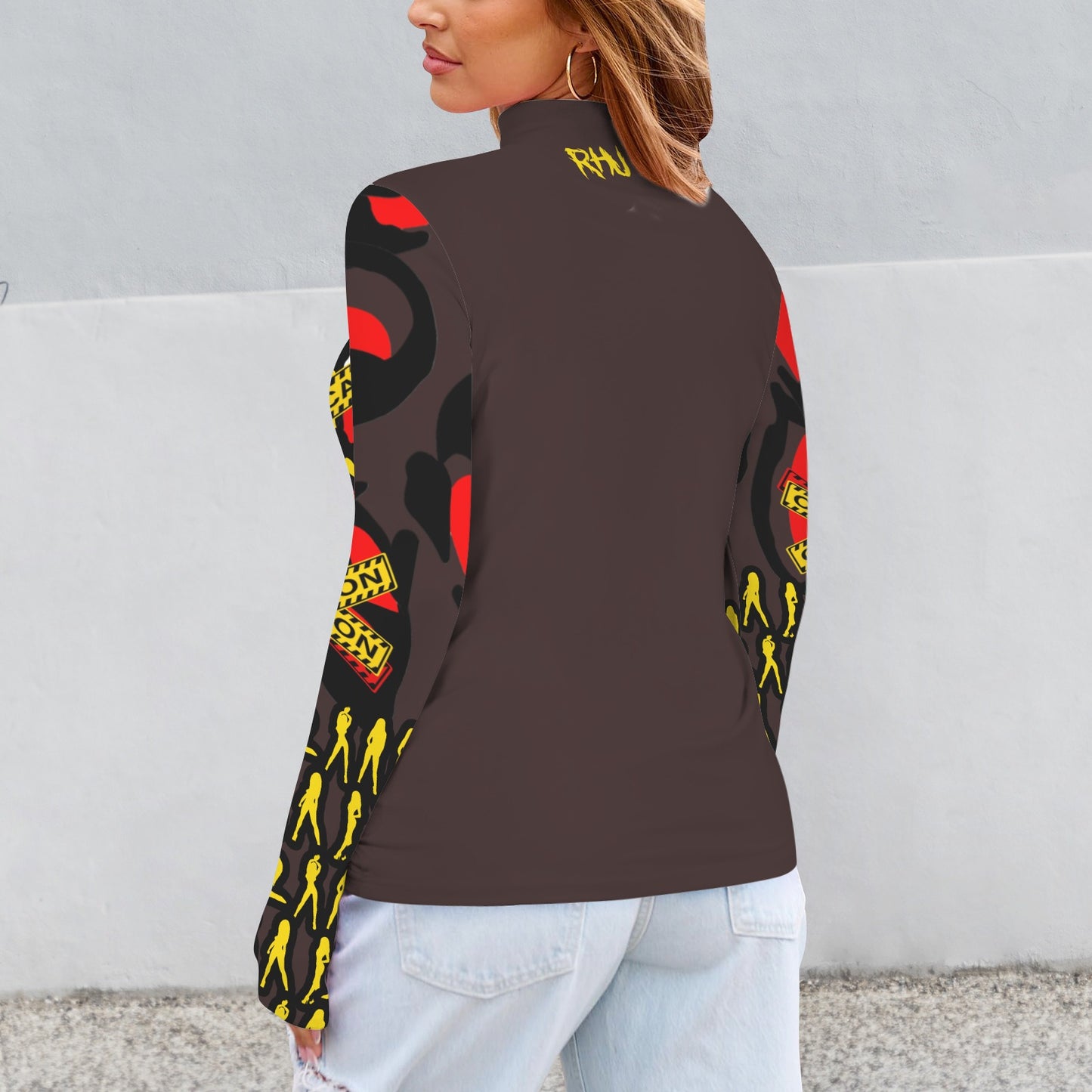 CAUTION Long Sleeve Turtleneck Brown Shirt TB Hearts Mosquitoes Small SIGN