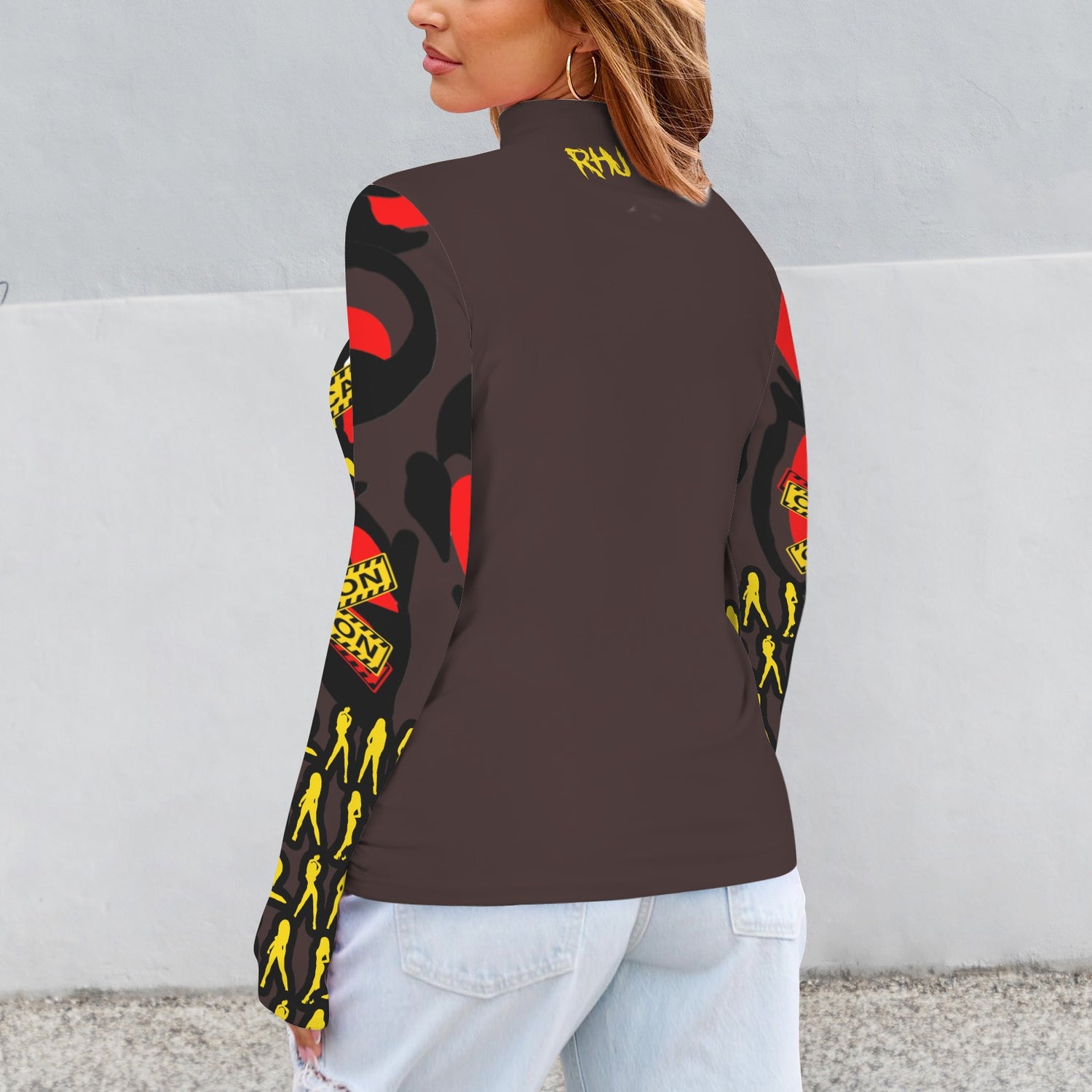 CAUTION Long Sleeve Turtleneck Brown Shirt TB Hearts Mosquitoes Small SIGN