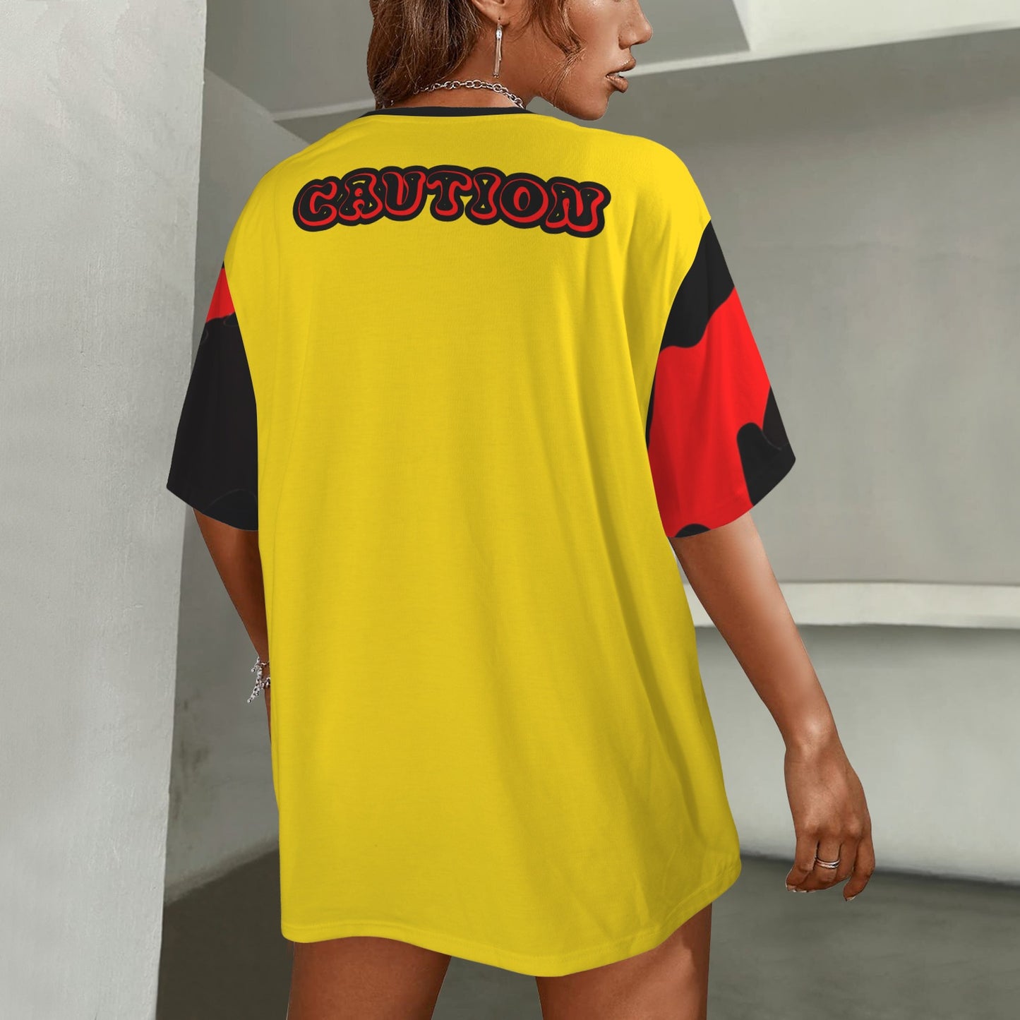 RANSIE CARTOON CAUTION  RED YELLOW WALL HEARTST-SHIRT