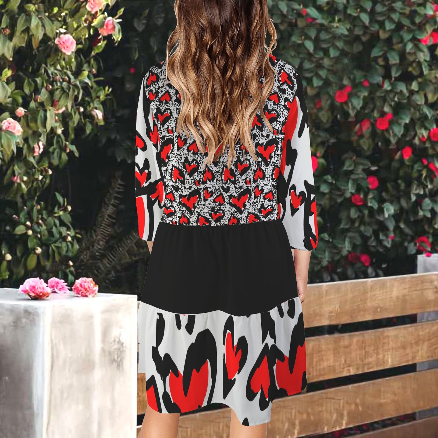 Love Kitties Dress Light Grey Black Charcoral