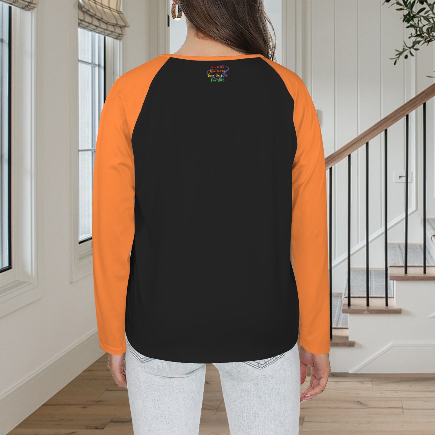 LINFA Long Sleeve Shirt Button Black Orange Sleeve