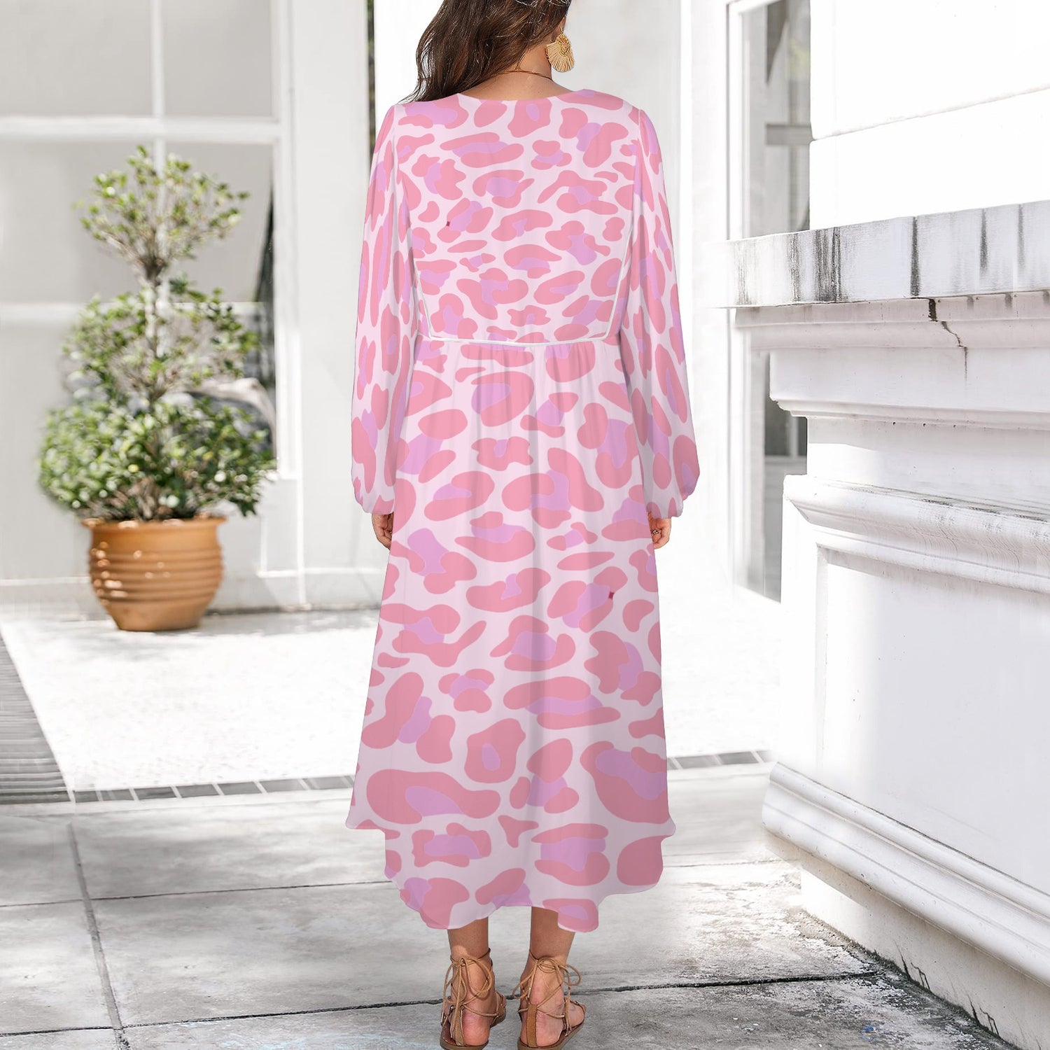 Neuatral Pink Pink Leopard Long Dress