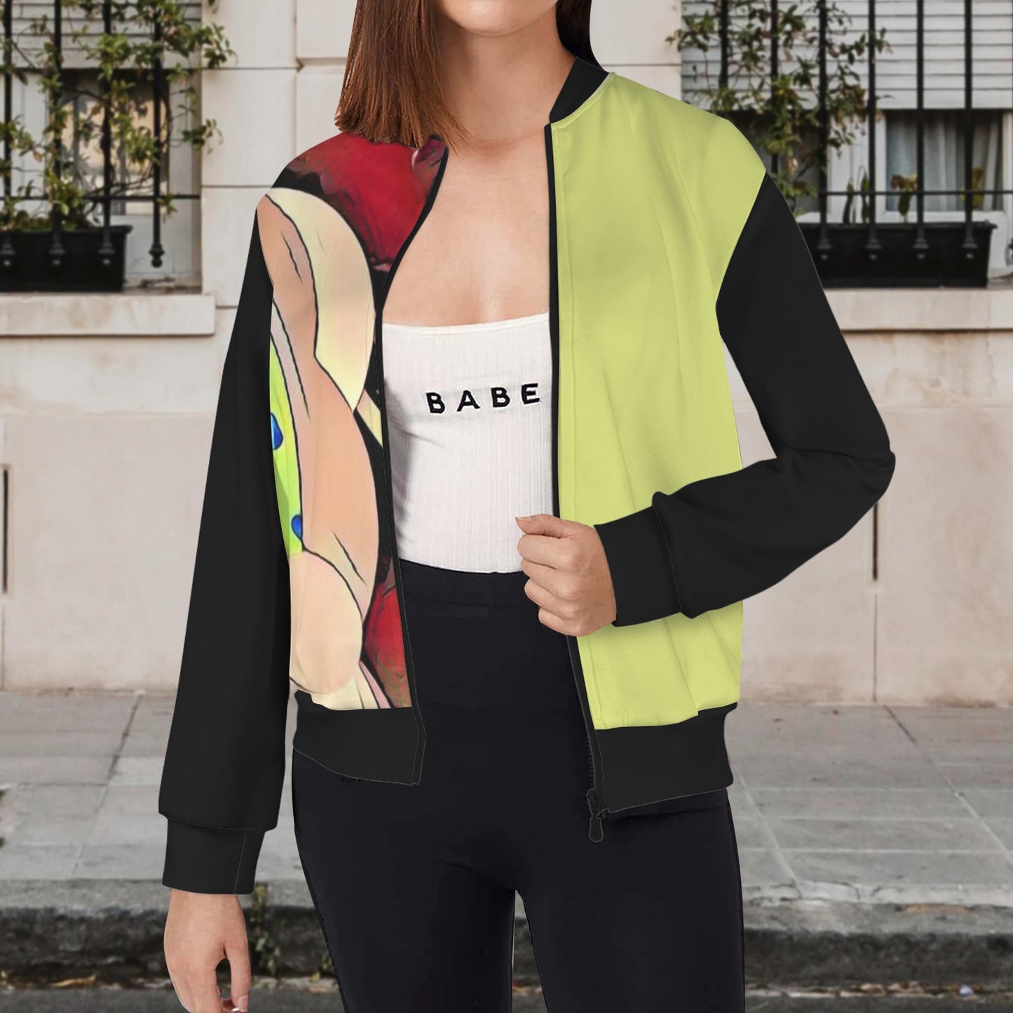 Humans Scare Me Lightweight Jacket Black  Yellow Green  Half Design