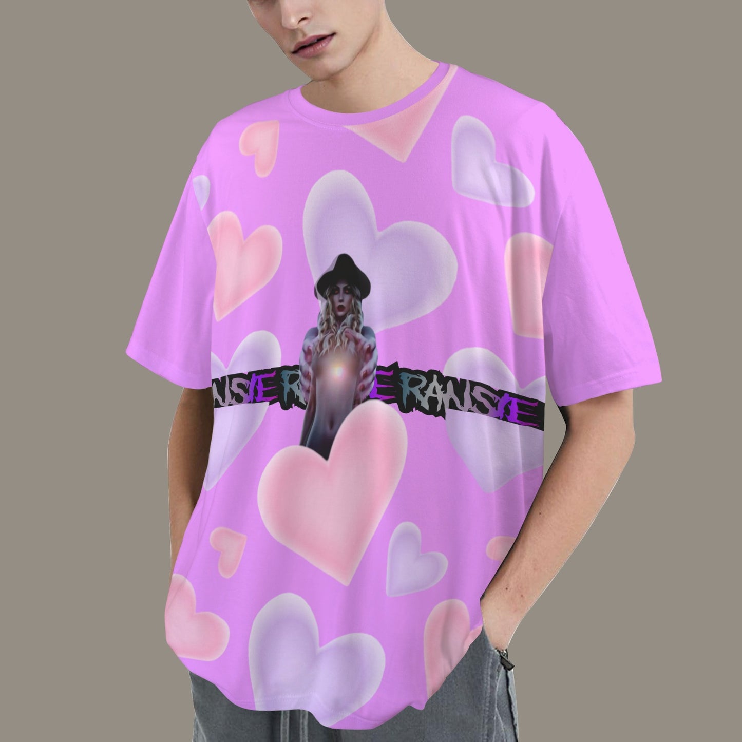 RANSIE IN NEVERLAND FIGURE HEARTS  T-SHIRT GLICINE- DISTRESSED NEEVRLAND