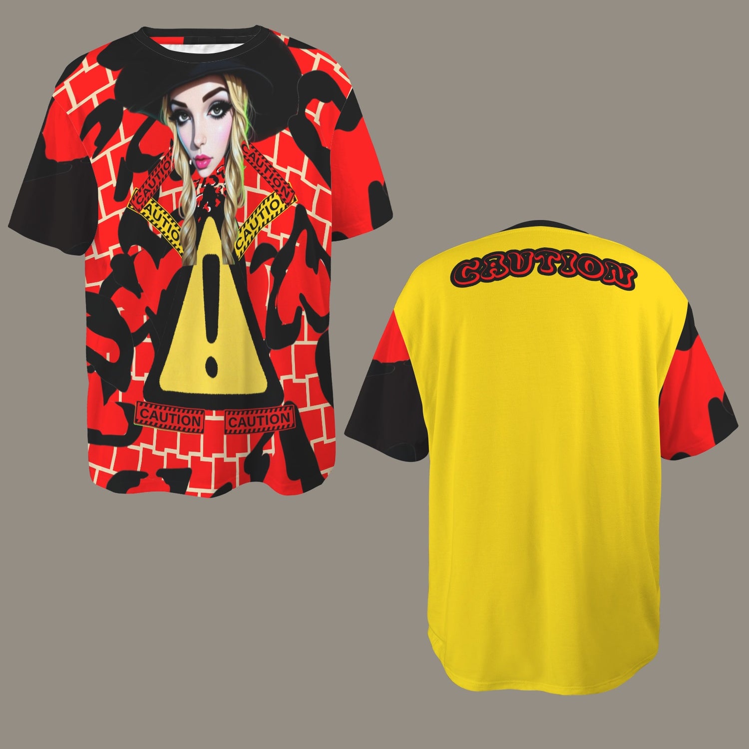 RANSIE CARTOON CAUTION  RED YELLOW WALL HEARTST-SHIRT