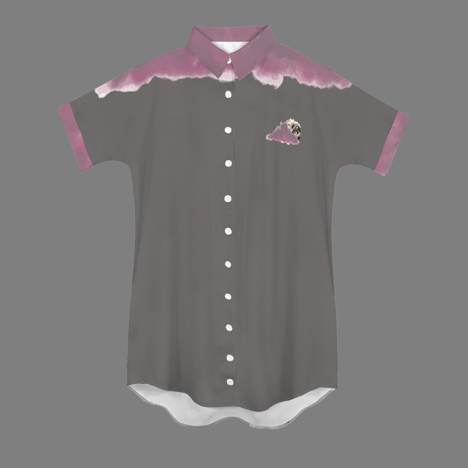 Big HSM Humans Scare Me Jimmy Cloud T-Shirt Dress Grey White Buttons