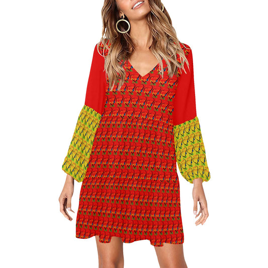 LINFA Boho Dress Little Hearts Yellow Red