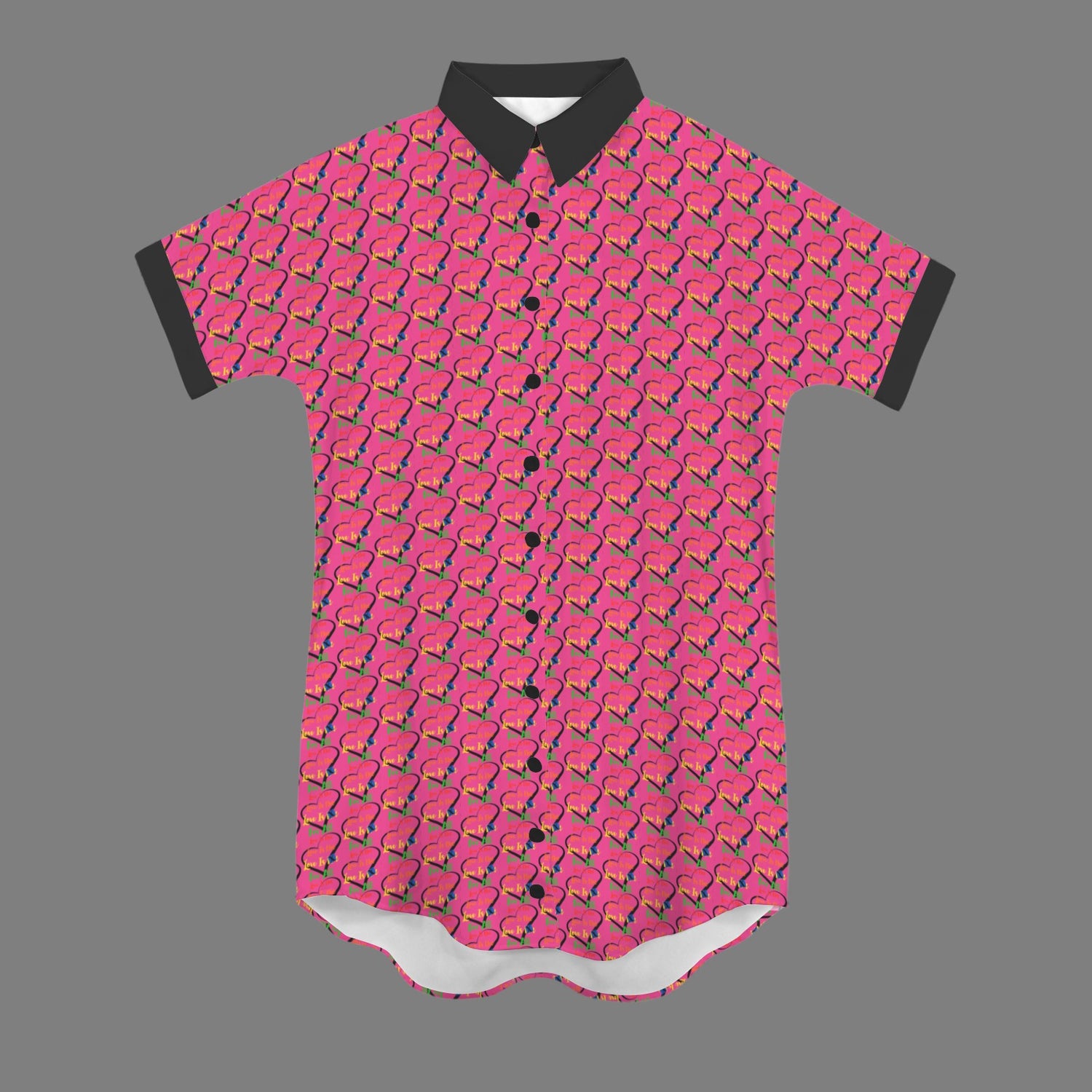LINFA Little Hearts T Shirt Dress Short Sleeve Rose Pink