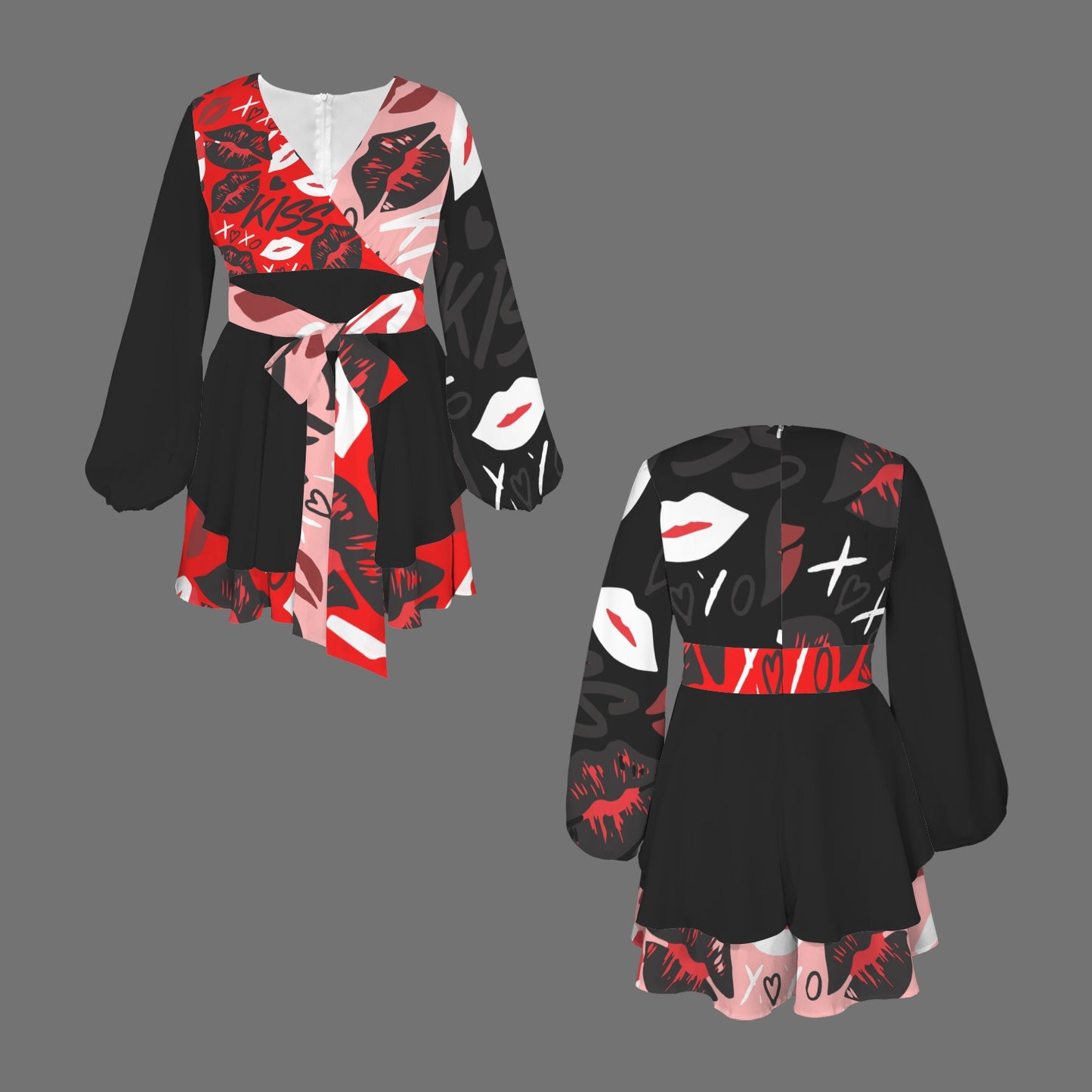 Kiss Romper Red Pink Black Sleeves