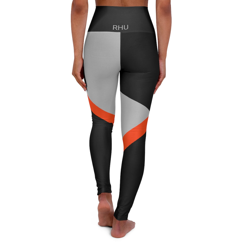 Cat Sleep Eat High Waisted Yoga Leggings Light Grey Orange RHU