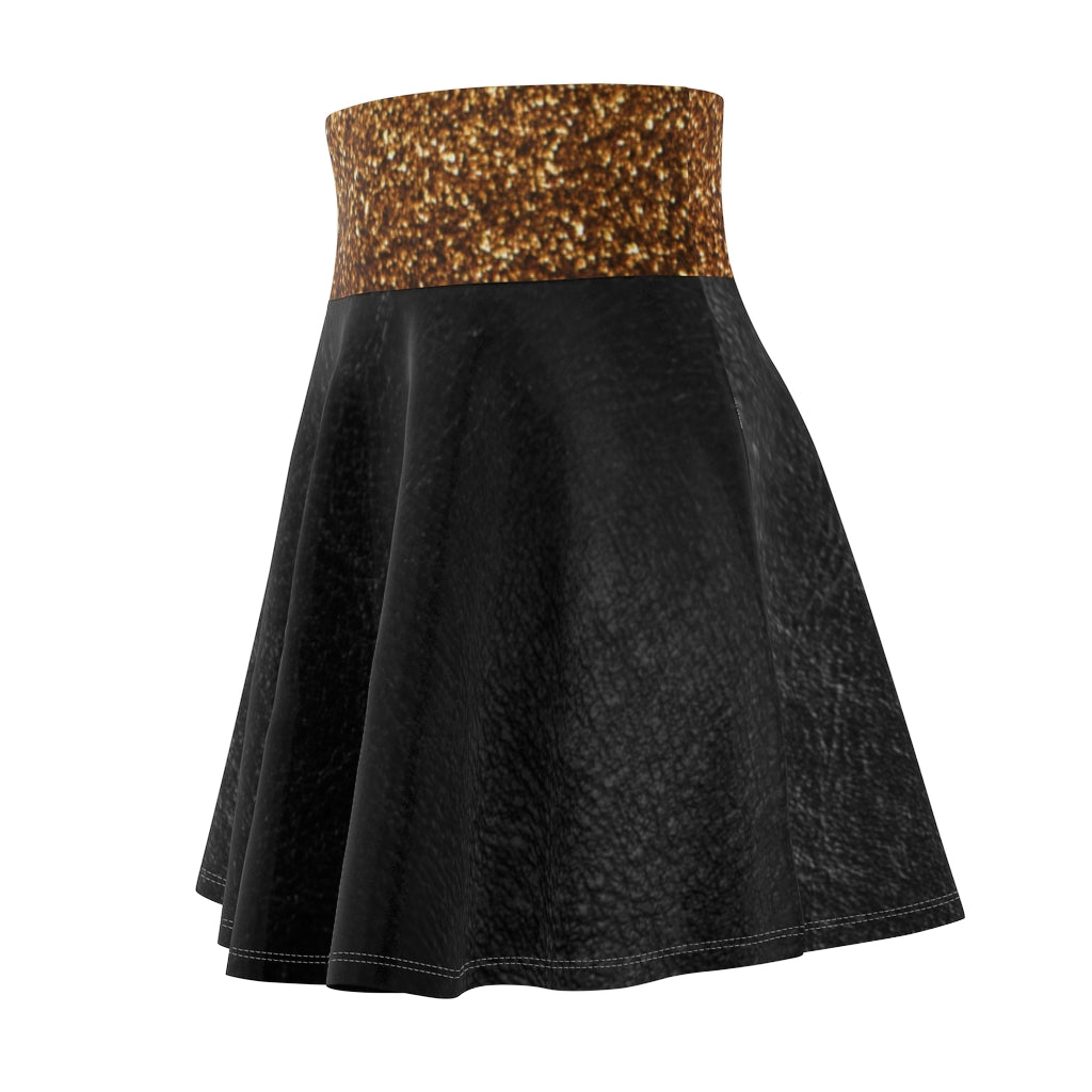 I'm Festive Women's Skater Skirt Black Leather Like Print