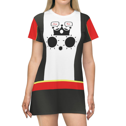 Cat Eat Sleep T-Shirt Dress White Black Red Sleeve 2