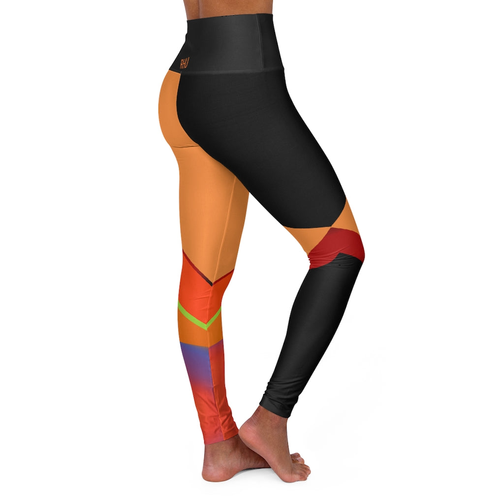 High Waisted Yoga Leggings Fading Orange Black RHU