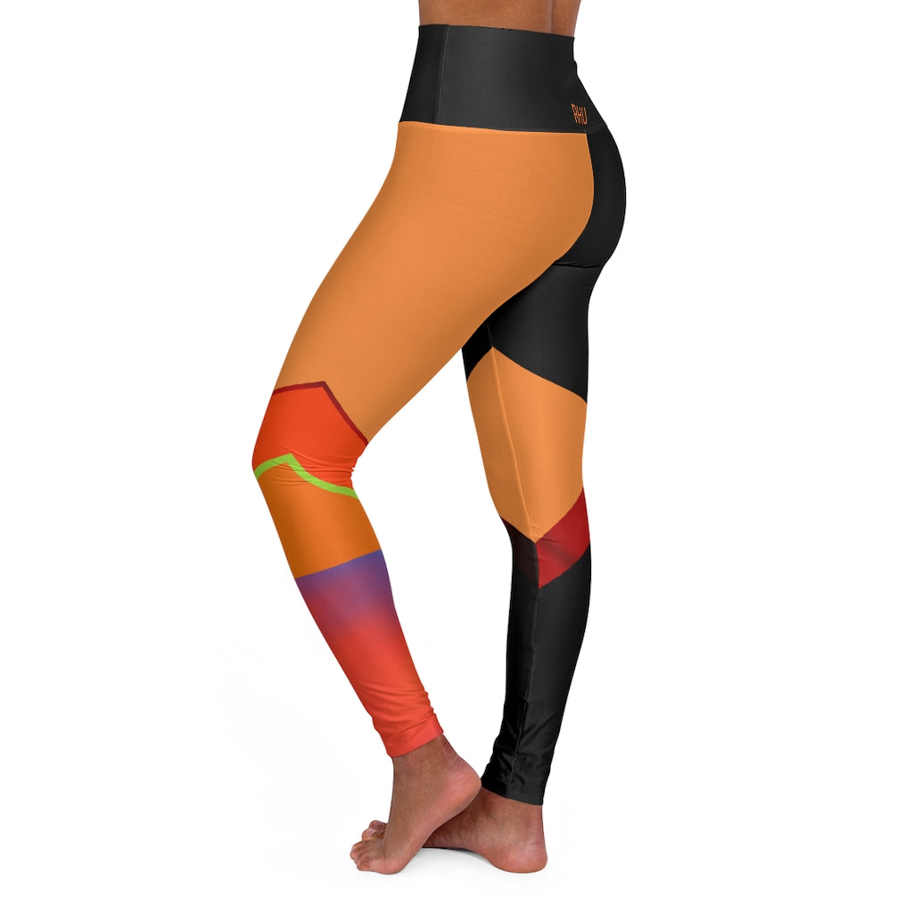 High Waisted Yoga Leggings Fading Orange Black RHU