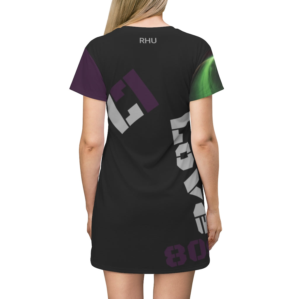 T-Shirt Dress Love 80s Black/Purple/ Green Color Sleeve