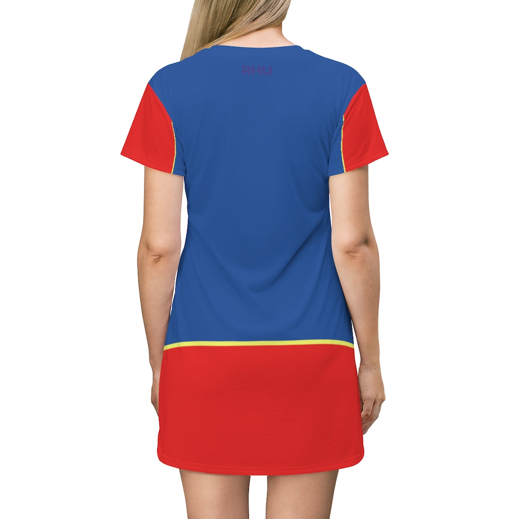 Cat Eat Sleep T-Shirt Dress Blue Red Sleeve