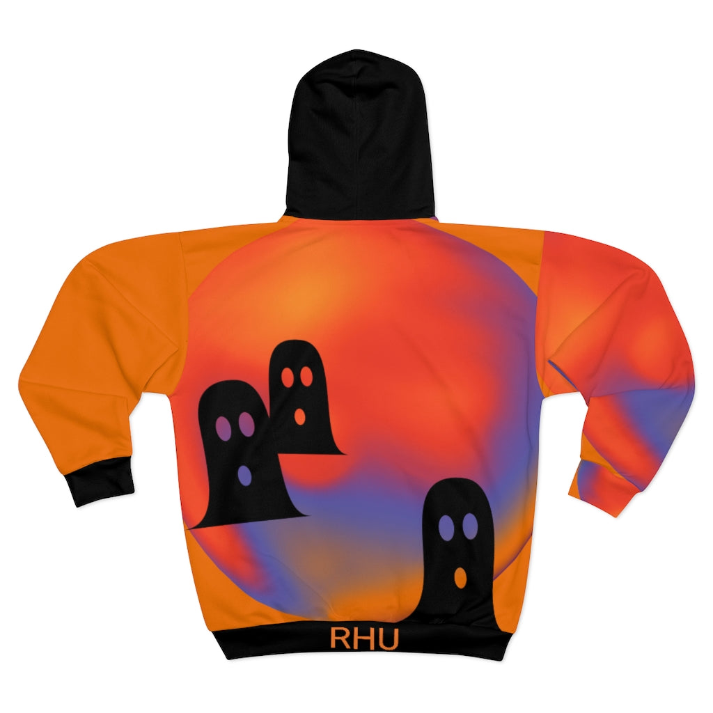 Unisex Zip Hoodie Orange Fading Colors Back Ghost