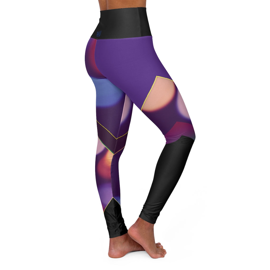 High Waisted Yoga Leggings Fading Bubbles Purple RHU