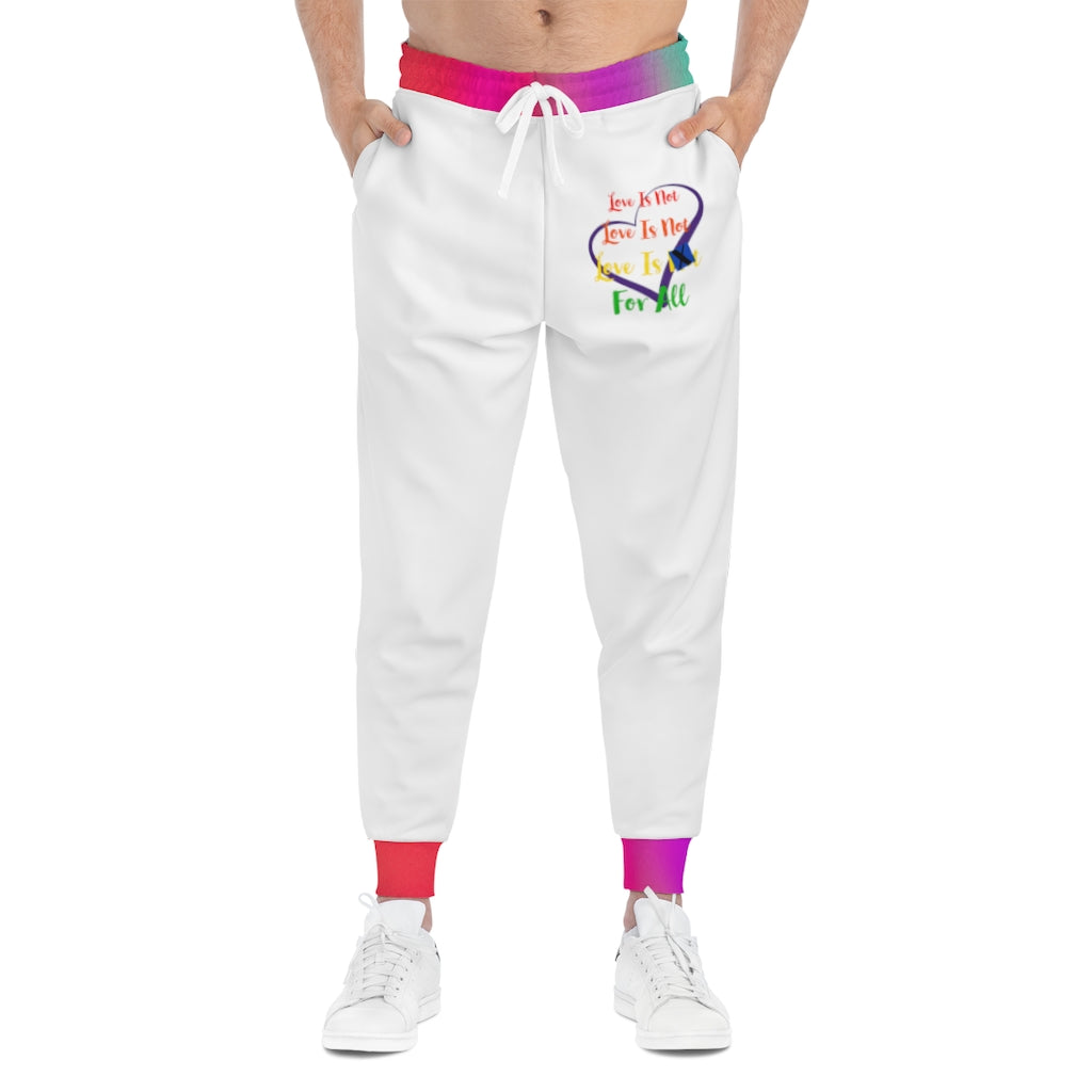 Human Rights LINFA Multi Pink Blue Purple Unisex Athletic Joggers (AOP) White