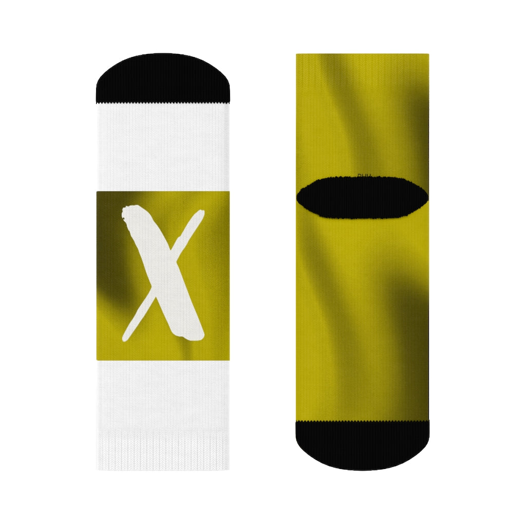 White Yellow Duo Tone X Crew Socks