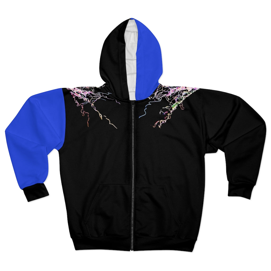 Electric Lights Unisex Zip Hoodie Blue Sleeve