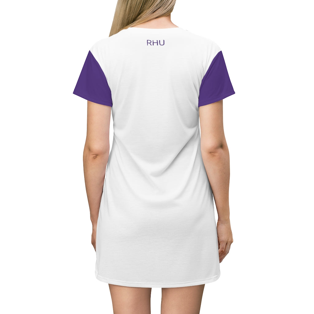 Human Rights LINFA  T-Shirt Dress White Purple Sleeves