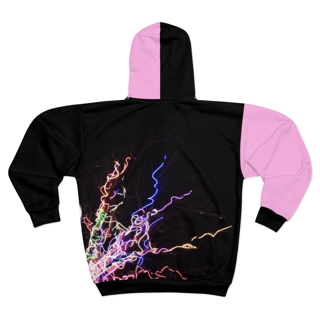 Electric Lights  Unisex Zip Hoodie Pale Pink Sleeve