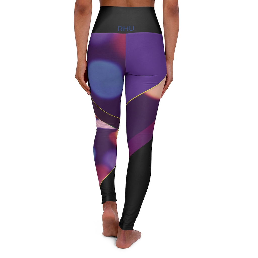 High Waisted Yoga Leggings Fading Bubbles Purple RHU