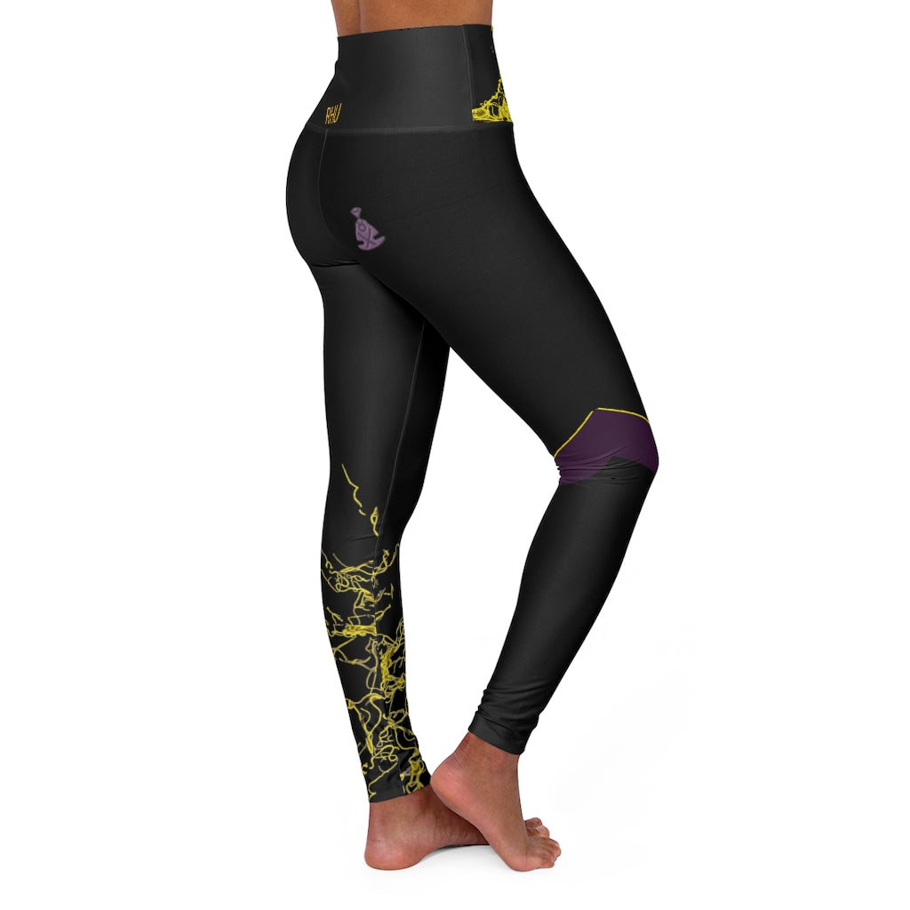 Gold Electric Lights Back Buddha Logo Est High Waisted Yoga Legging RHU Black