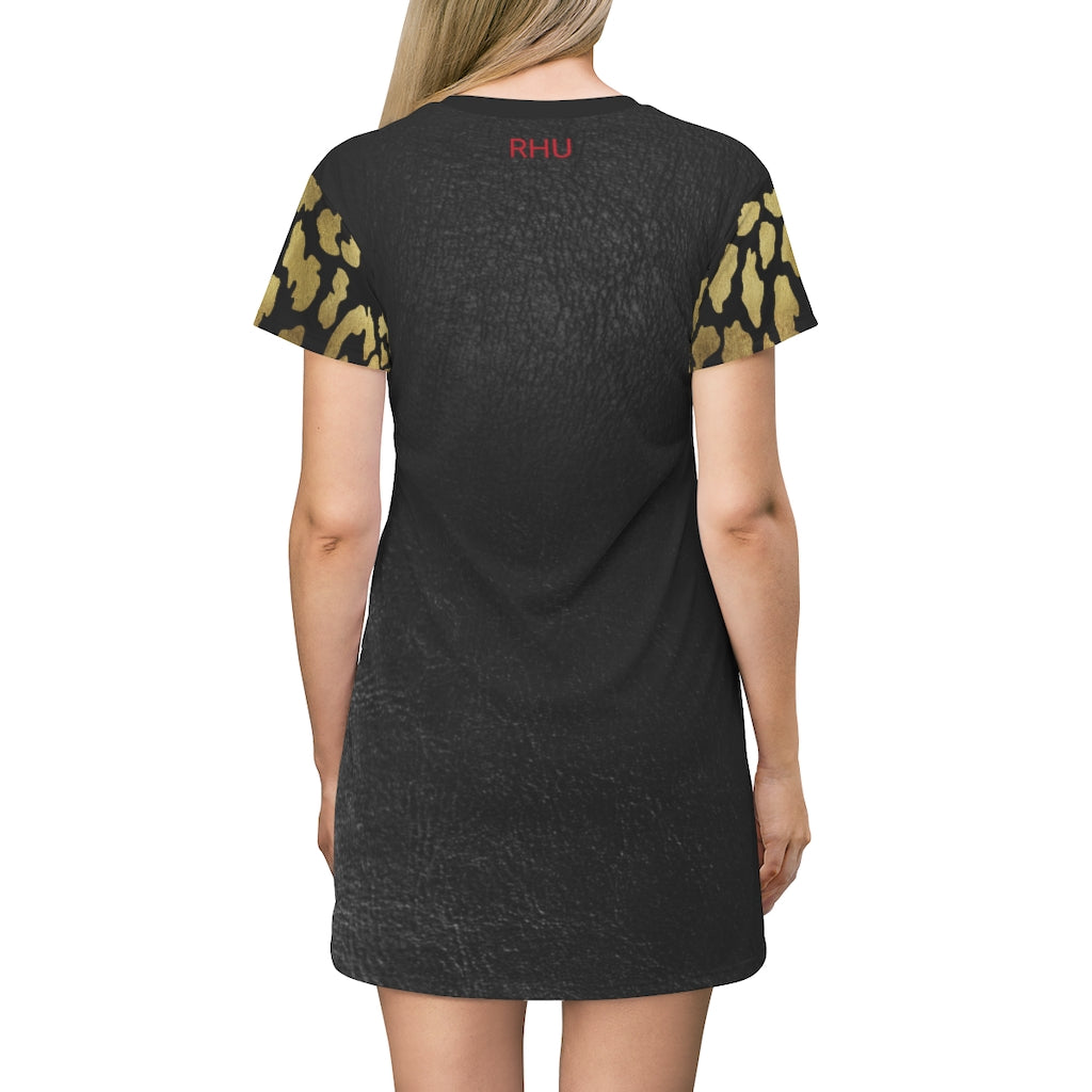 I'm Festive Print Dress Leopard Black Leather