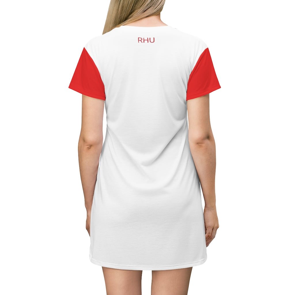 Human Rights LINFA T-Shirt Dress White Red Sleeves 2