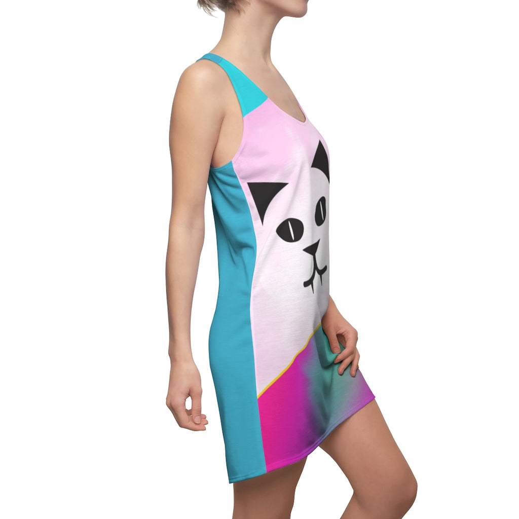 KittyKat Patchwork Multi White X Women's Cut & Sew Racerback Dress Purple Fading Light Blue Back